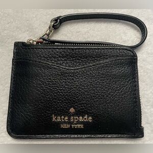 Kate‎ Spade Leila Black Pebbled Leather Corner Zip Card Holder with Key Ring